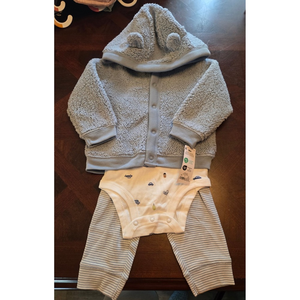 Carters Just One You Baby Boys 3pc Sherpa Cardigan Bodysuit Pants Set Blue 18M